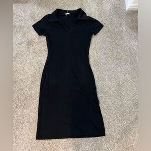 Black fitted midi collard dress